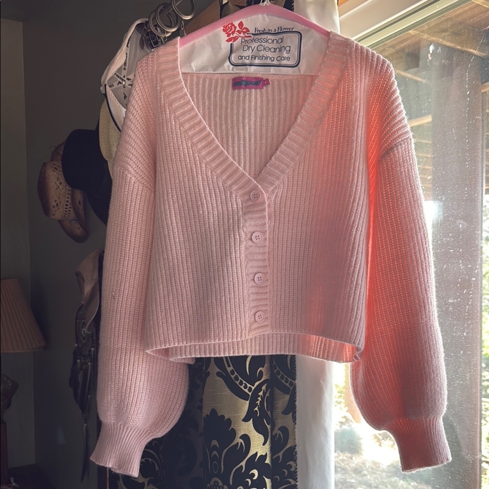 Edikted Pink Cropped Cardigan Sweater